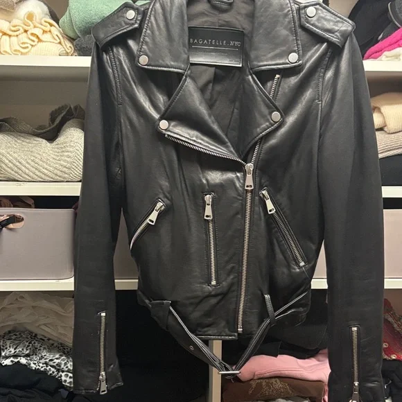 Bagatelle Black Leather Moto Jacket with Silver Accents - Picture 3 of 5